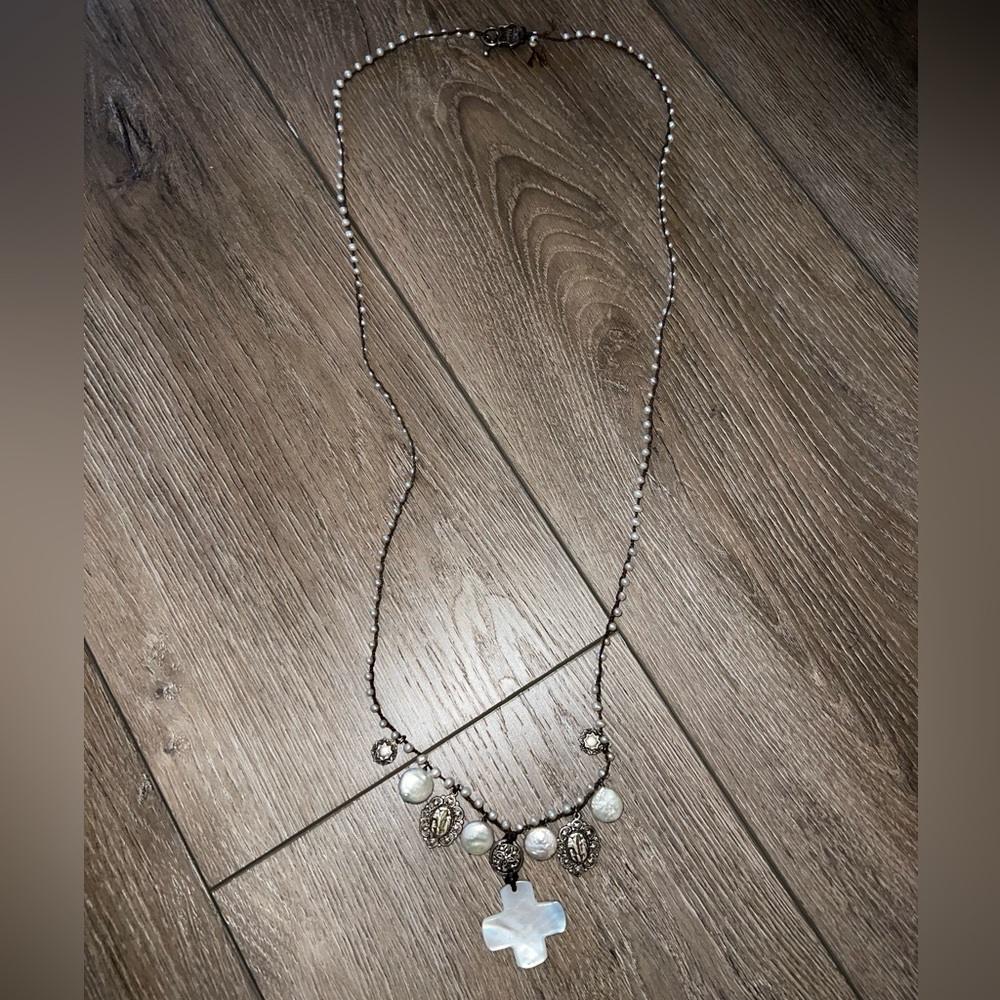 Love Heals abalone pearl, real pearl, and silver long necklace